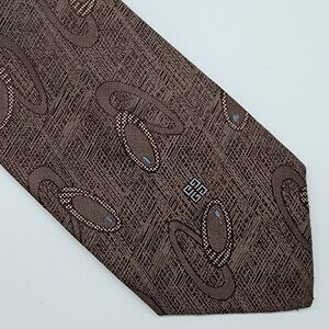 Givenchy Monsieur Necktie Geometric Brown Silk Blenc 3.25" W 57" L VTG Retro